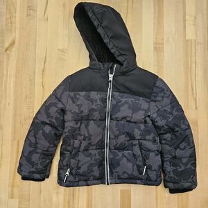 MEMBERS MARK Boys SZ 6 Puffer Jacket Black Warm Removable Hood Coat Fleece